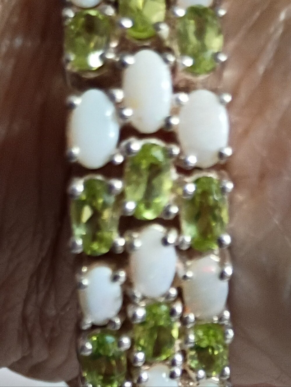 Peridot And Opal Sterling Silver Bracelet, 7 Inches